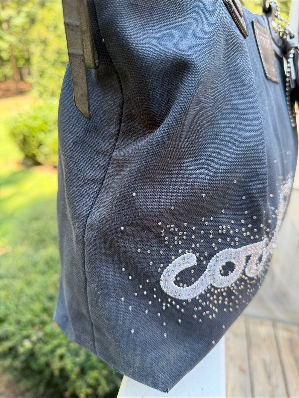 Coach Poppy Heart Black Canvas Rhinestone Tote and WRISTLET 3 HANG TAGS - Picture 10 of 17